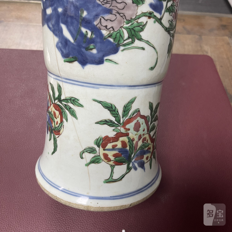 清早期 青花五彩东山报捷图花觚 - 图9
